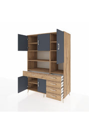 Kronos Dolap 9 Raflı 5 Çekmeceli 5 Kapaklı 132x59x195 Çam-Antrasit/Çam