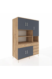 Kronos Dolap 9 Raflı 5 Çekmeceli 5 Kapaklı 132x59x195 Çam-Antrasit/Çam