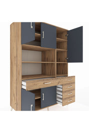 Kronos Dolap 9 Raflı 5 Çekmeceli 5 Kapaklı 132x59x195 Çam-Antrasit/Çam