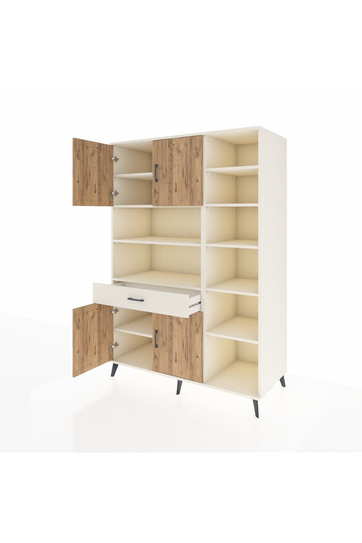 Kronos Dolap 10 Raflı Tek Çekmeceli 4 Kapaklı 132x59x195 Aytaşı-Çam/Aytaşı