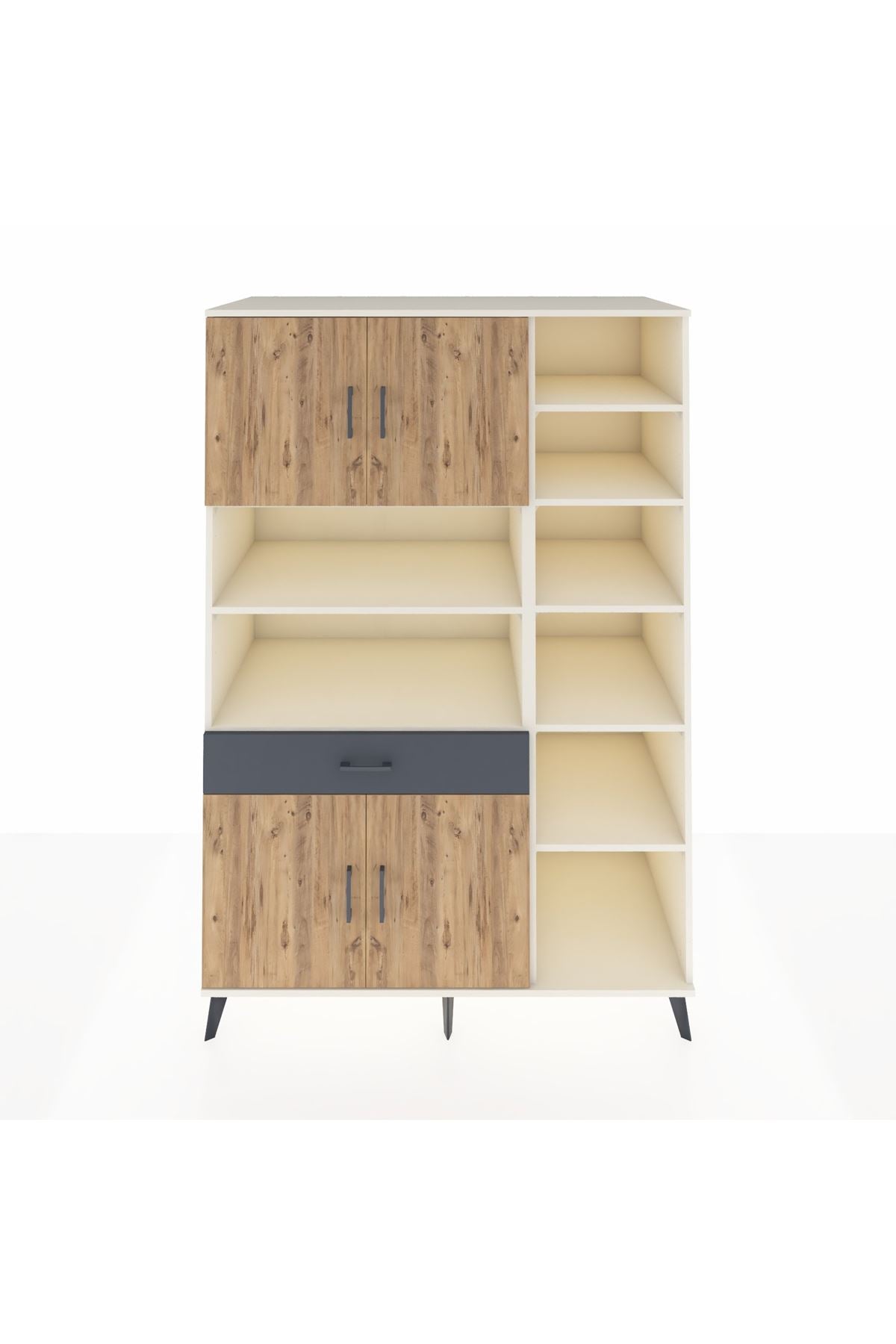 Kronos Dolap 10 Raflı Tek Çekmeceli 4 Kapaklı 132x59x195 Aytaşı-Çam/Antrasit