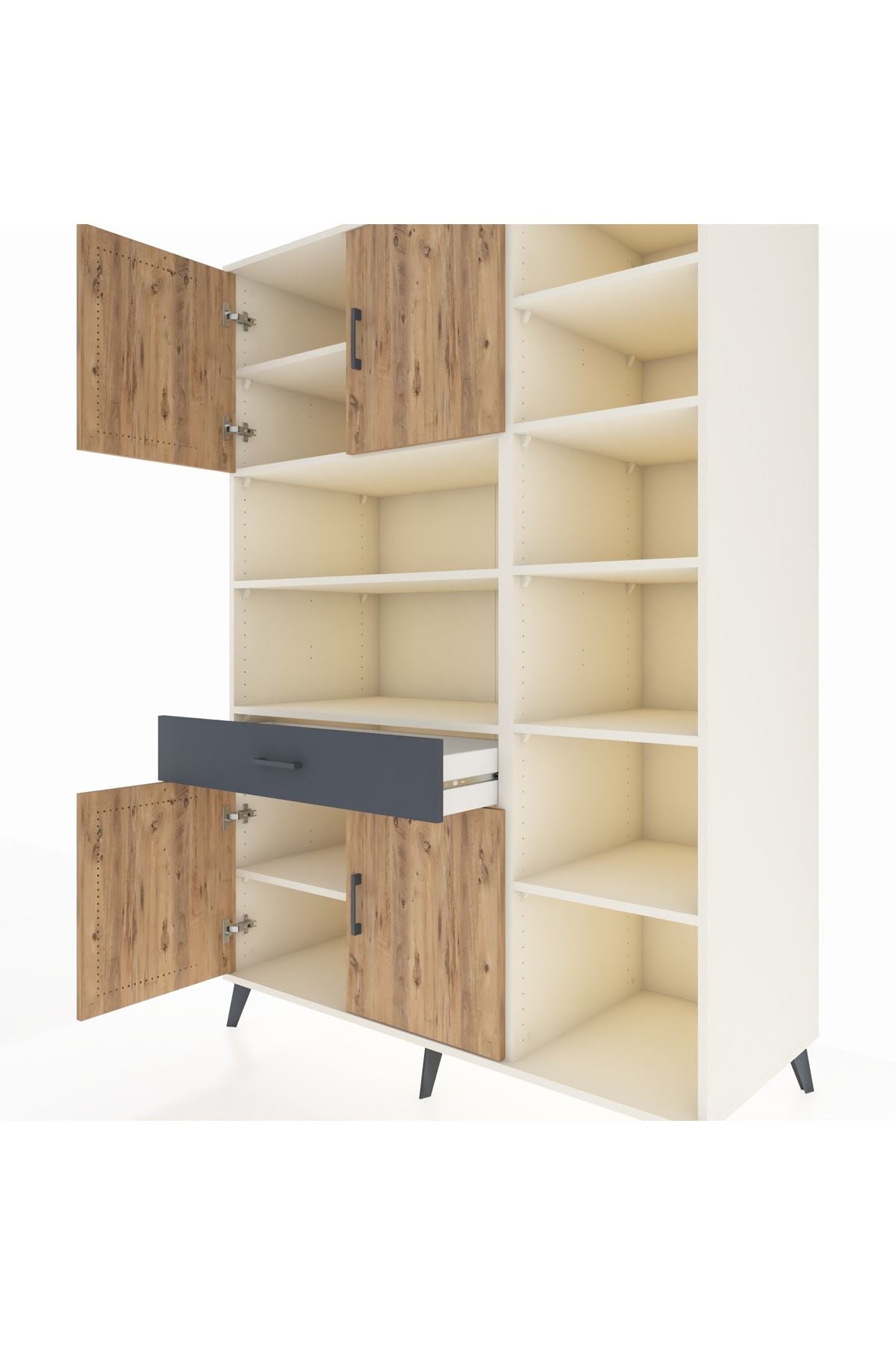 Kronos Dolap 10 Raflı Tek Çekmeceli 4 Kapaklı 132x59x195 Aytaşı-Çam/Antrasit