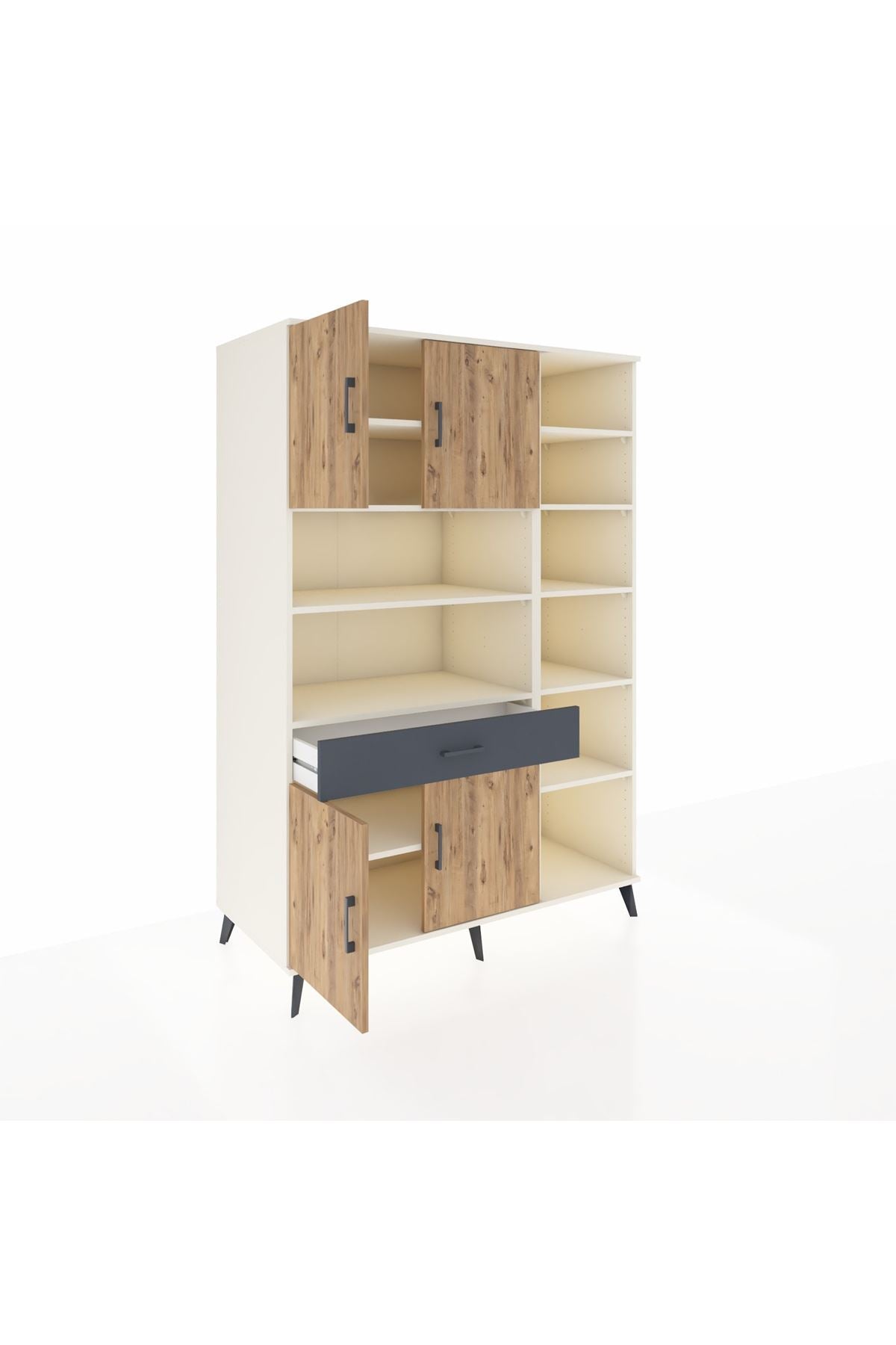 Kronos Dolap 10 Raflı Tek Çekmeceli 4 Kapaklı 132x59x195 Aytaşı-Çam/Antrasit