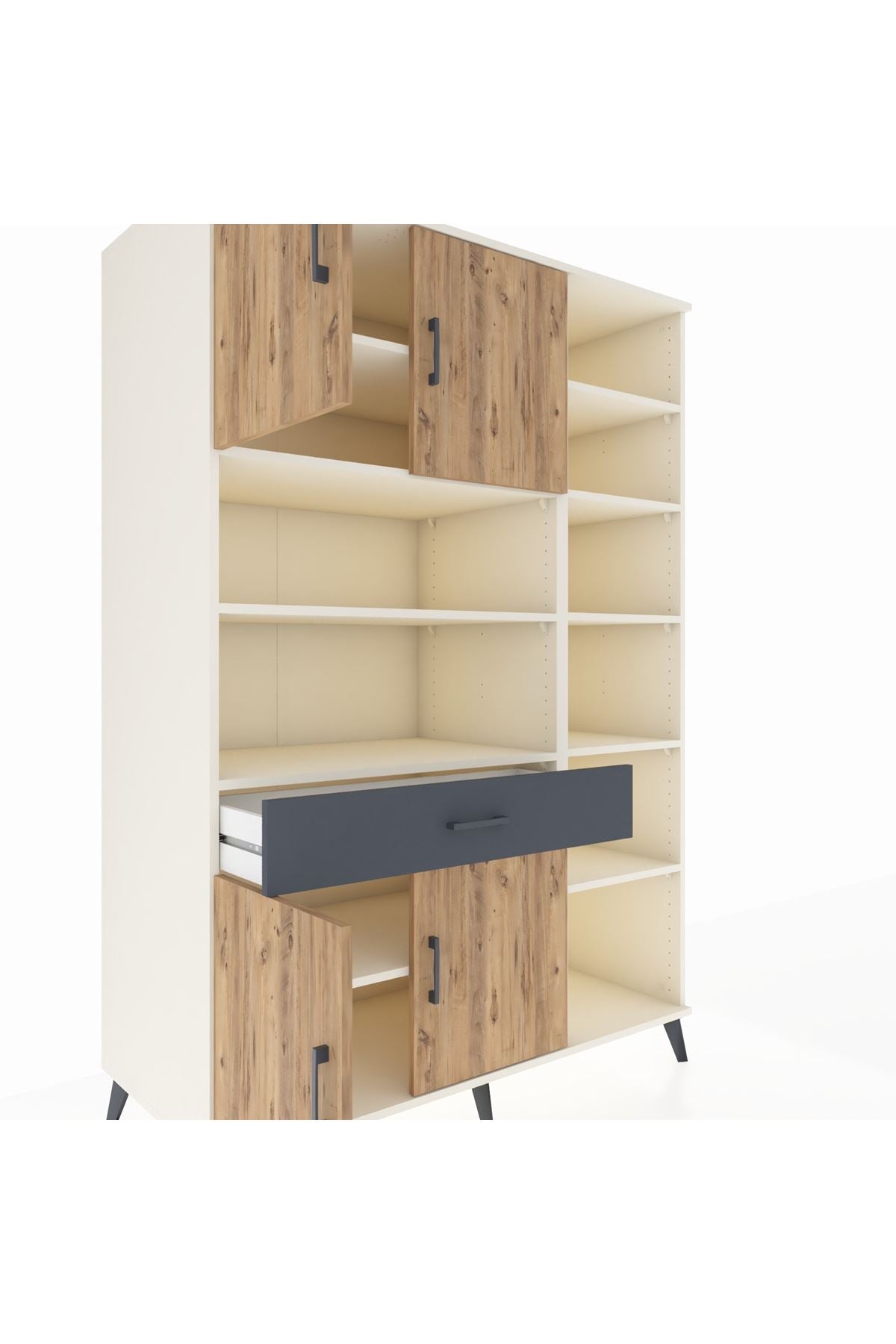 Kronos Dolap 10 Raflı Tek Çekmeceli 4 Kapaklı 132x59x195 Aytaşı-Çam/Antrasit