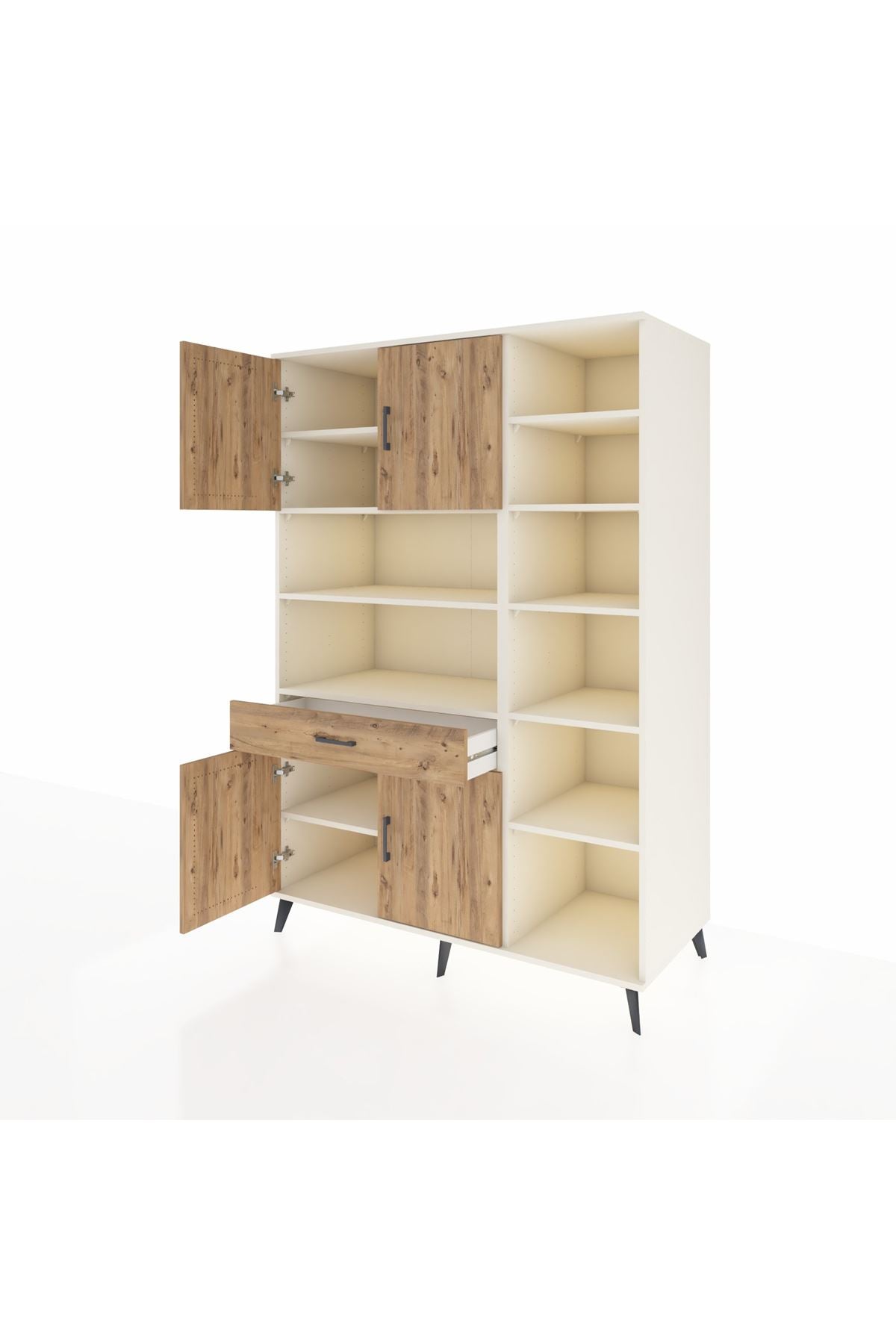 Kronos Dolap 10 Raflı Tek Çekmeceli 4 Kapaklı 132x59x195 Aytaşı-Çam/Çam