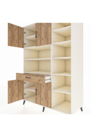 Kronos Dolap 10 Raflı Tek Çekmeceli 4 Kapaklı 132x59x195 Aytaşı-Çam/Çam