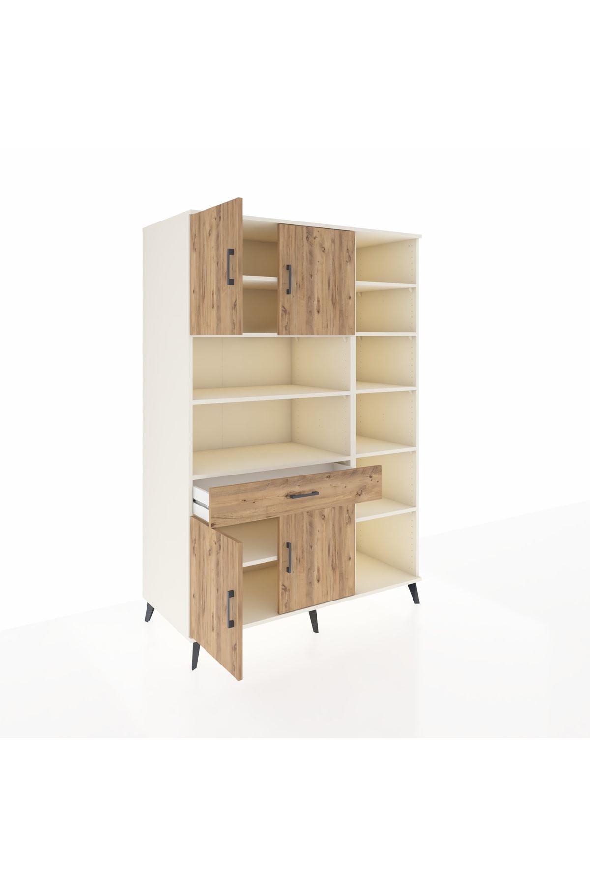 Kronos Dolap 10 Raflı Tek Çekmeceli 4 Kapaklı 132x59x195 Aytaşı-Çam/Çam