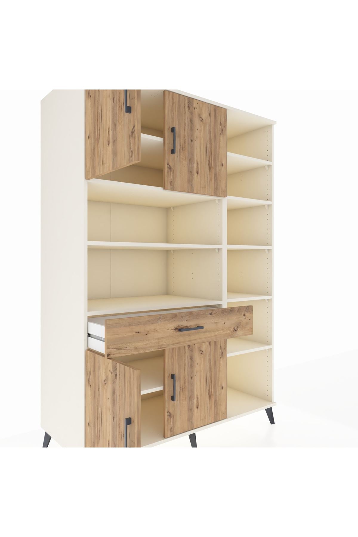 Kronos Dolap 10 Raflı Tek Çekmeceli 4 Kapaklı 132x59x195 Aytaşı-Çam/Çam