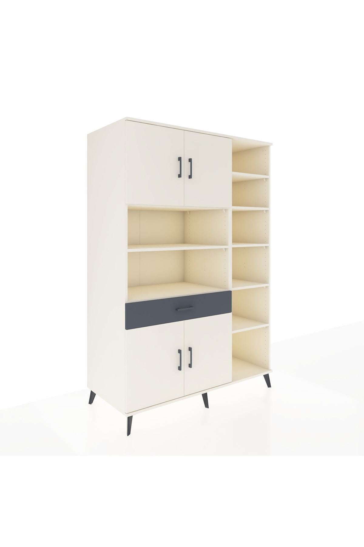 Kronos Dolap 10 Raflı Tek Çekmeceli 4 Kapaklı 132x59x195 Aytaşı-Aytaşı/Antrasit