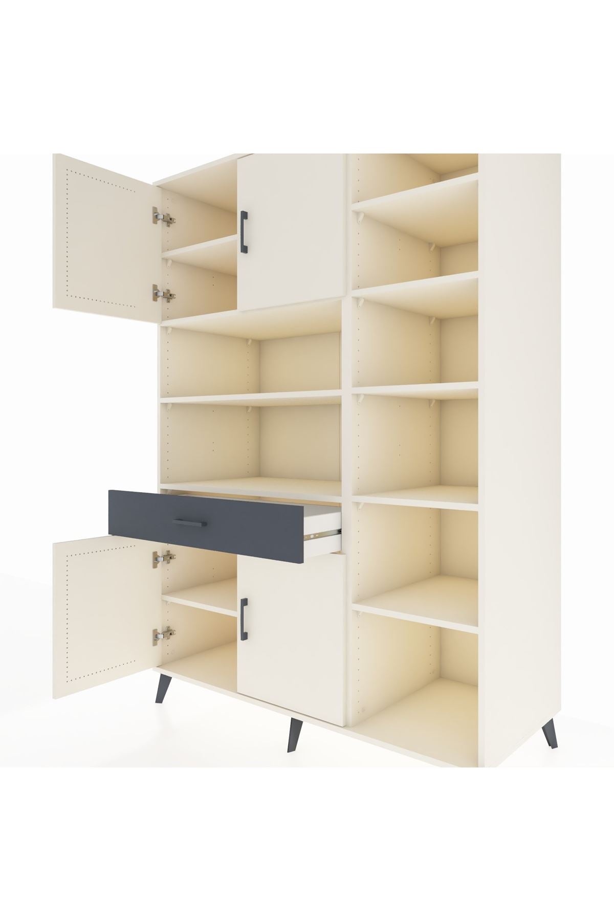 Kronos Dolap 10 Raflı Tek Çekmeceli 4 Kapaklı 132x59x195 Aytaşı-Aytaşı/Antrasit