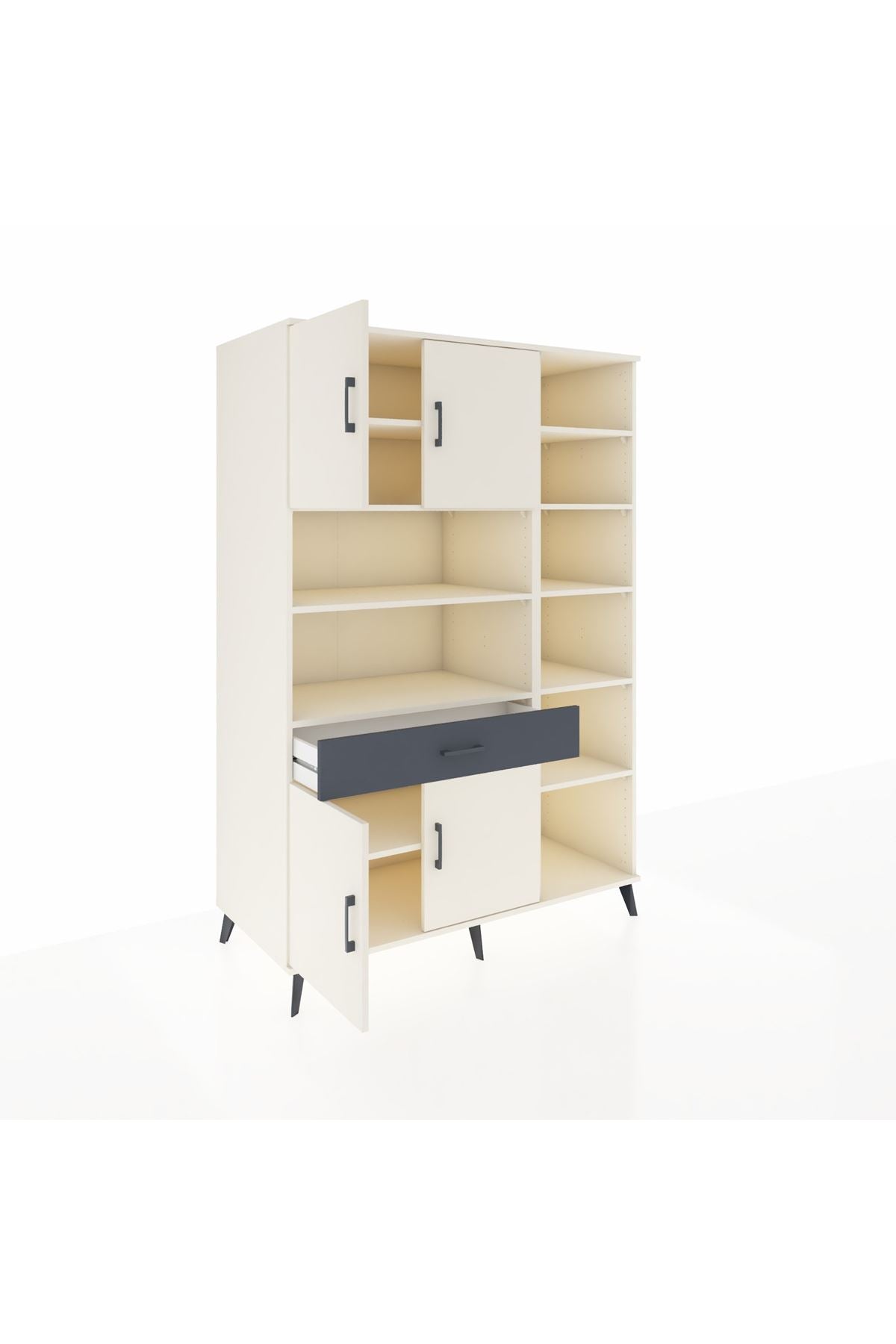 Kronos Dolap 10 Raflı Tek Çekmeceli 4 Kapaklı 132x59x195 Aytaşı-Aytaşı/Antrasit