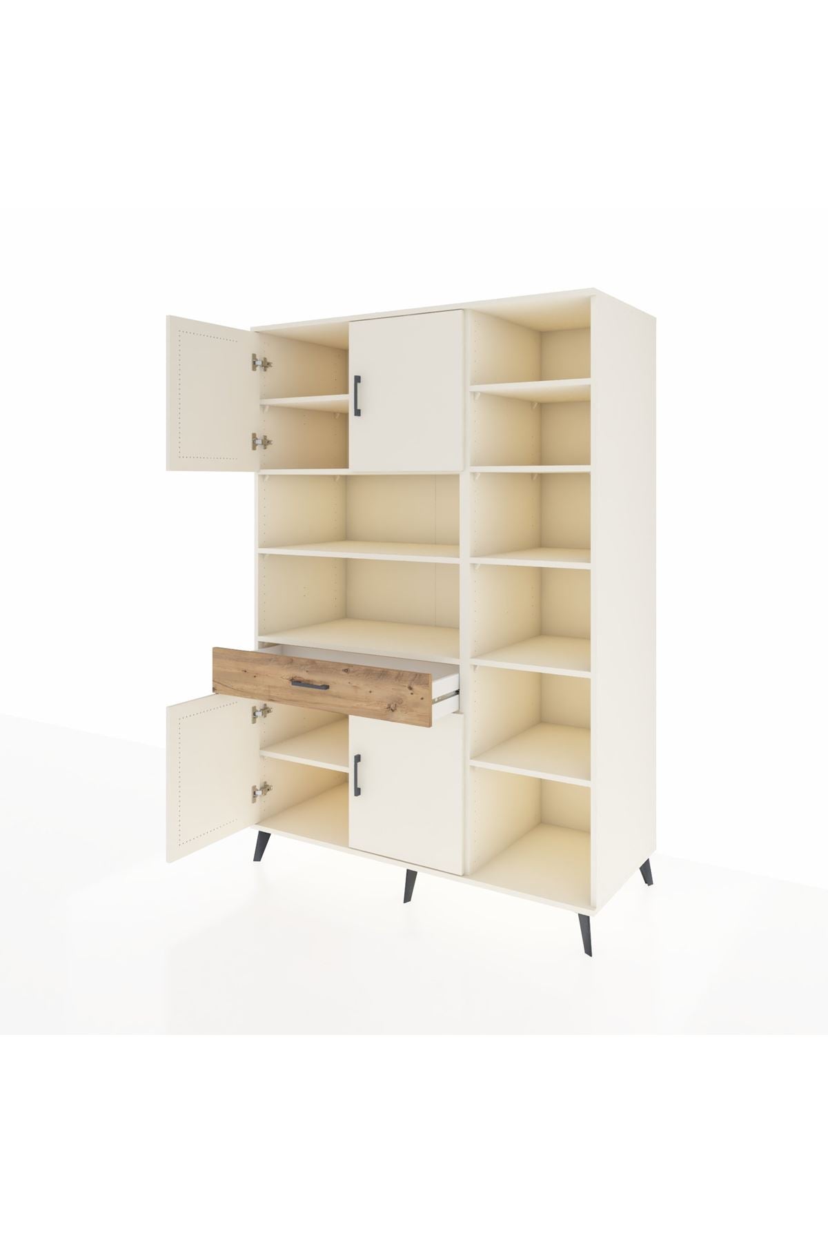 Kronos Dolap 10 Raflı Tek Çekmeceli 4 Kapaklı 132x59x195 Aytaşı-Aytaşı/Çam