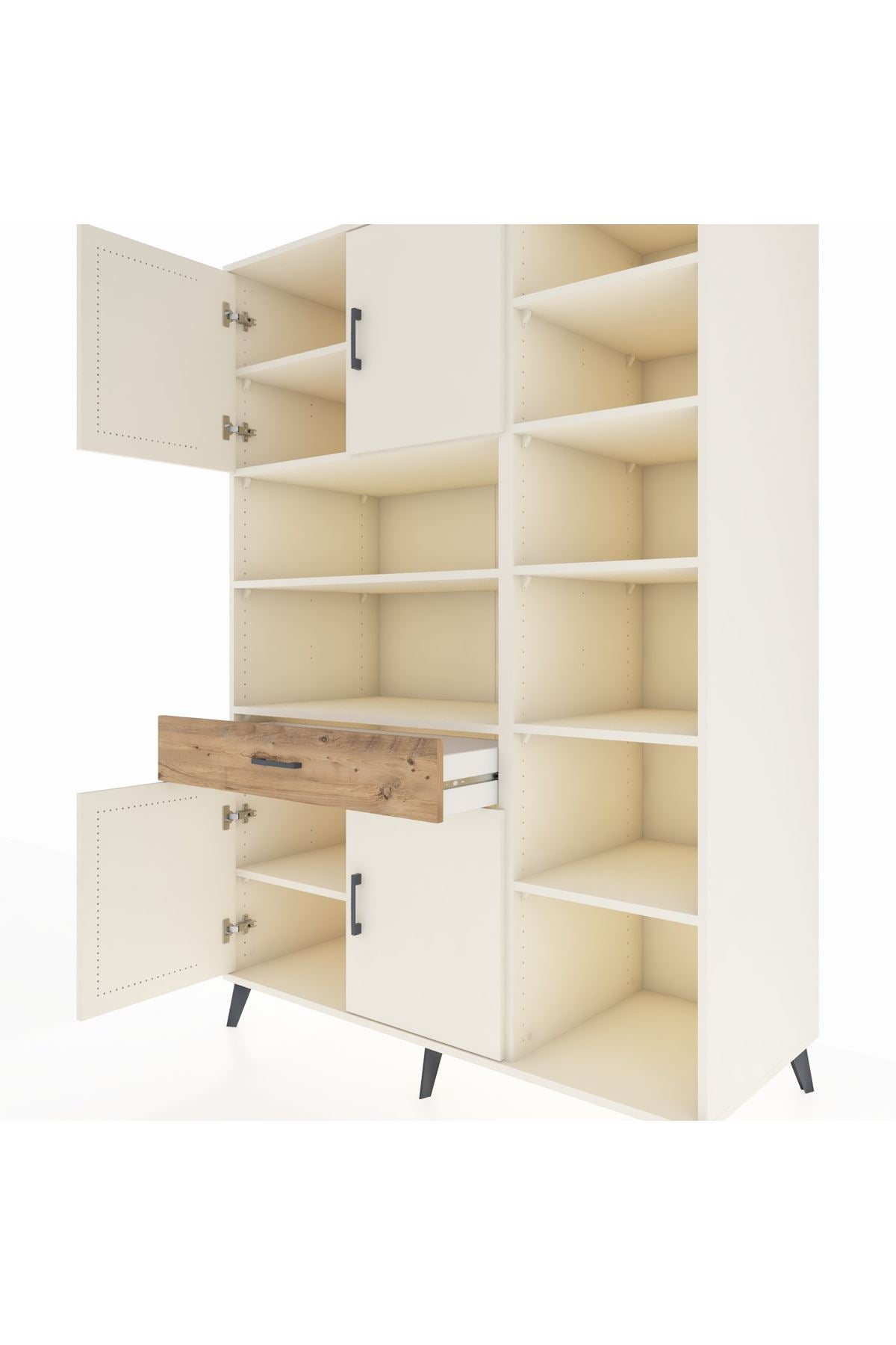 Kronos Dolap 10 Raflı Tek Çekmeceli 4 Kapaklı 132x59x195 Aytaşı-Aytaşı/Çam