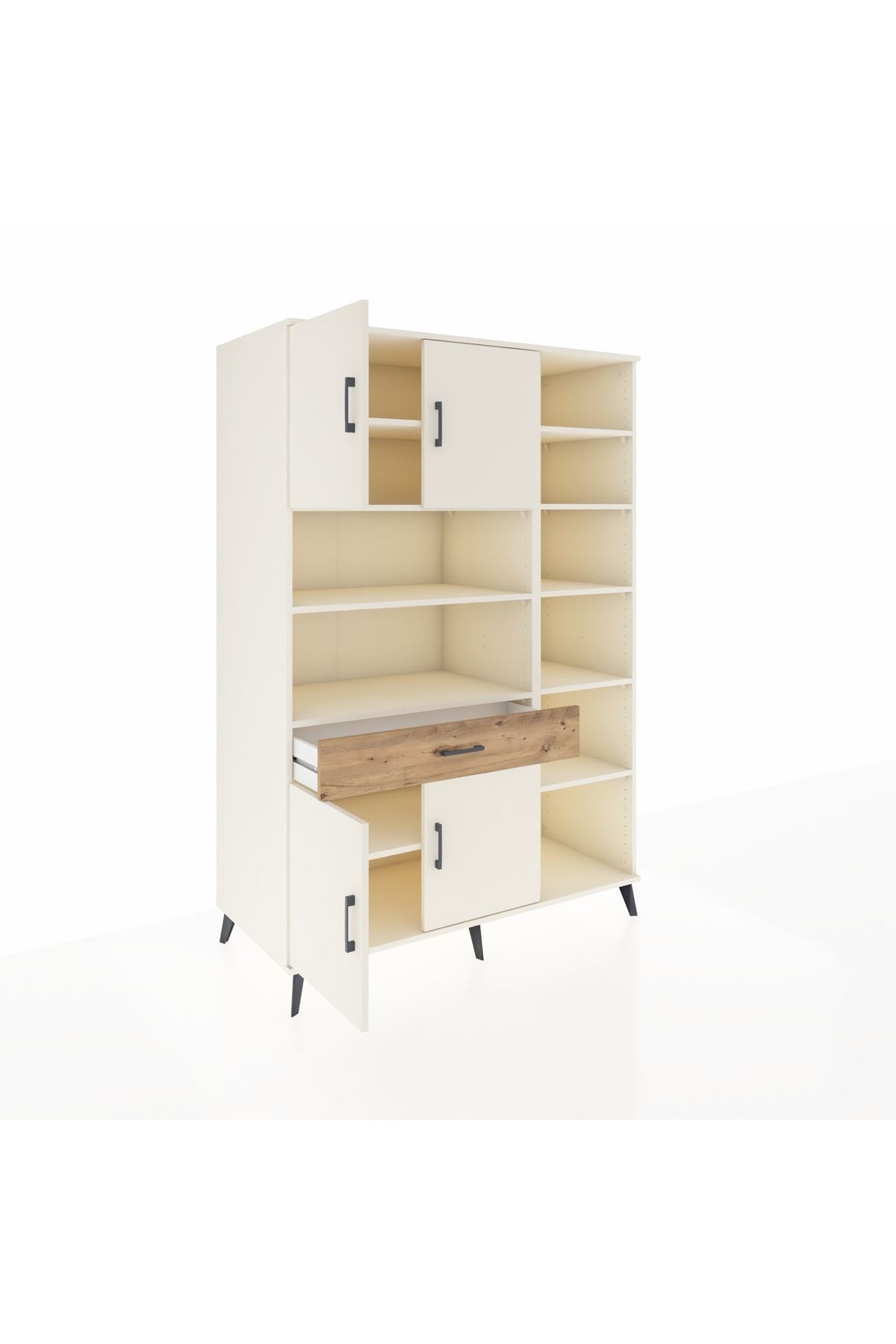 Kronos Dolap 10 Raflı Tek Çekmeceli 4 Kapaklı 132x59x195 Aytaşı-Aytaşı/Çam