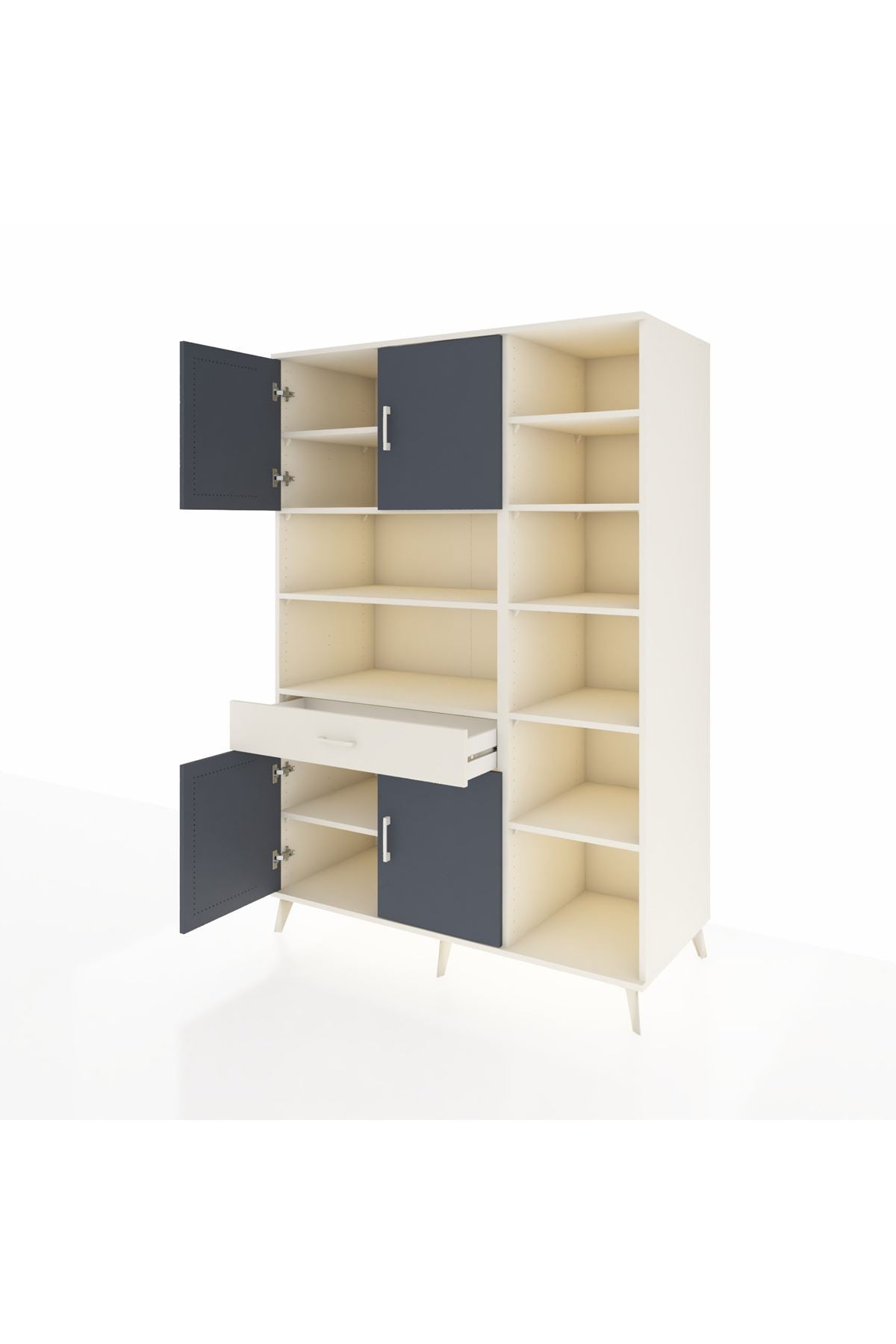 Kronos Dolap 10 Raflı Tek Çekmeceli 4 Kapaklı 132x59x195 Aytaşı-Antrasit/Aytaşı