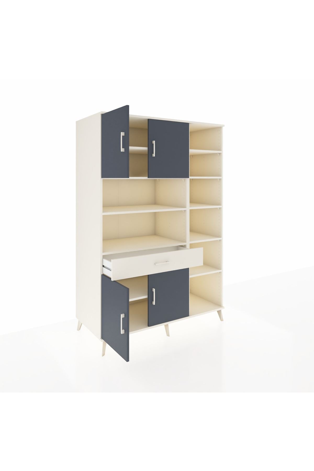 Kronos Dolap 10 Raflı Tek Çekmeceli 4 Kapaklı 132x59x195 Aytaşı-Antrasit/Aytaşı