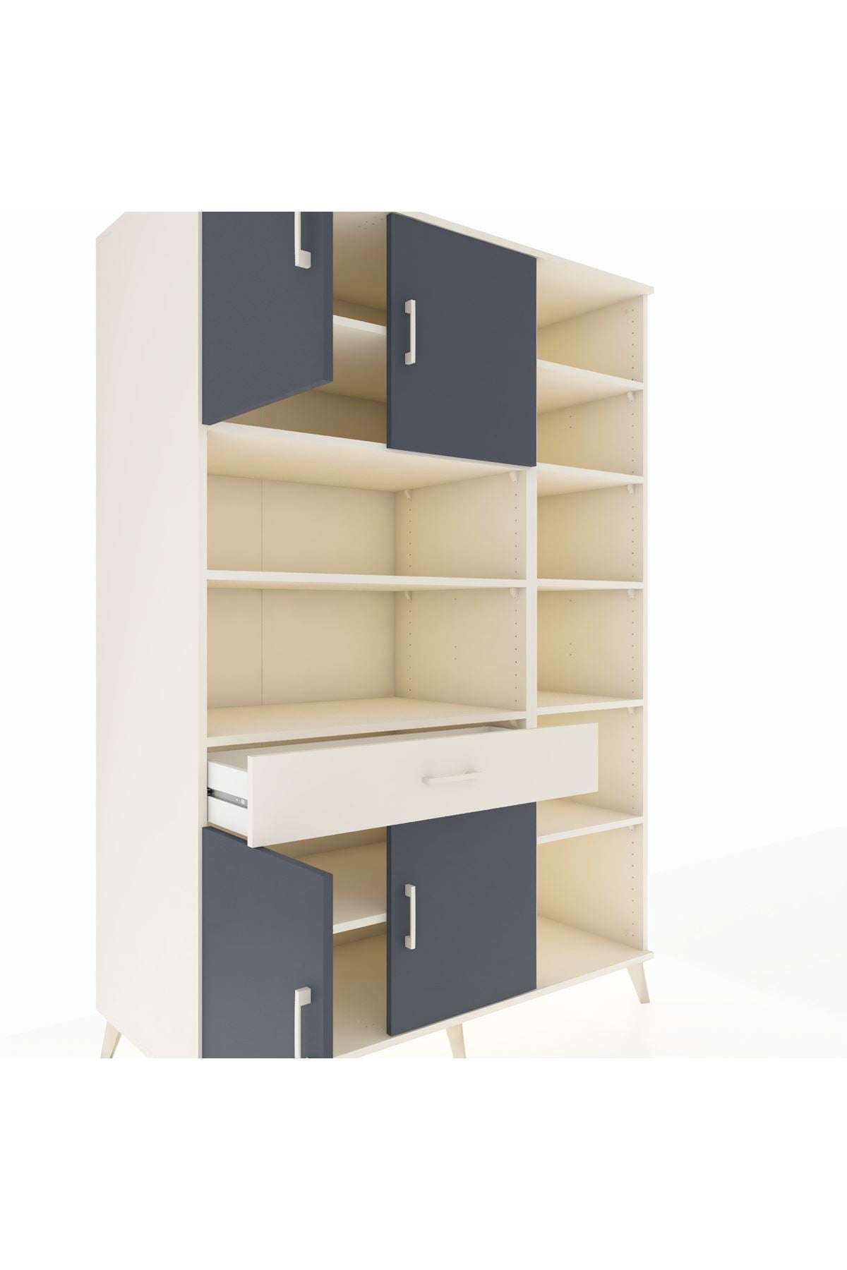 Kronos Dolap 10 Raflı Tek Çekmeceli 4 Kapaklı 132x59x195 Aytaşı-Antrasit/Aytaşı