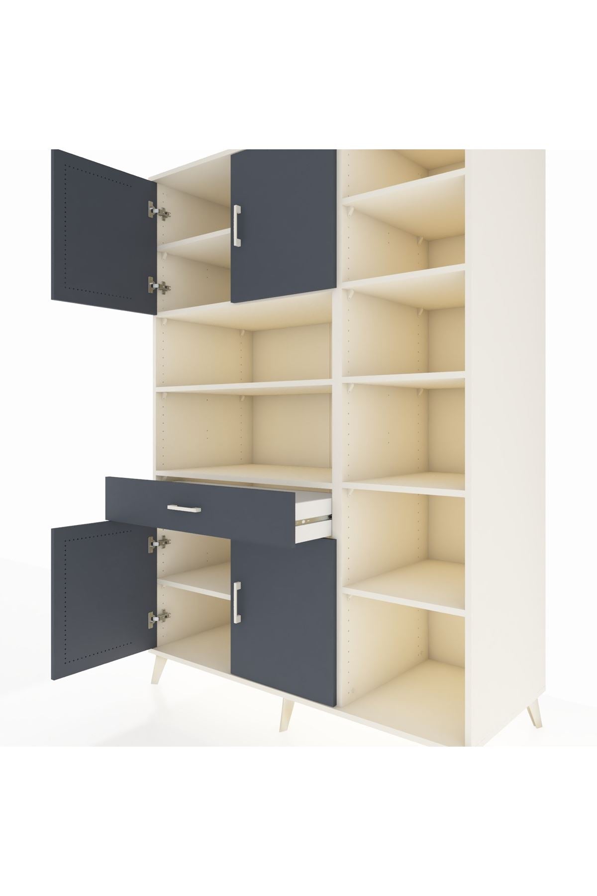 Kronos Dolap 10 Raflı Tek Çekmeceli 4 Kapaklı 132x59x195 Aytaşı-Antrasit/Antrasit