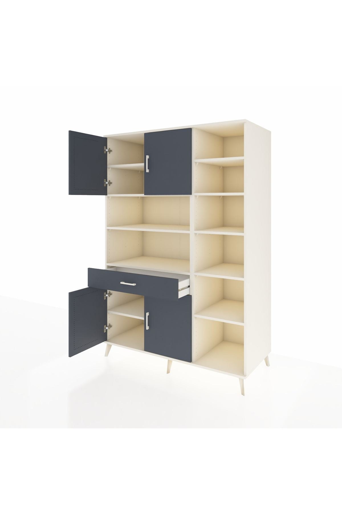 Kronos Dolap 10 Raflı Tek Çekmeceli 4 Kapaklı 132x59x195 Aytaşı-Antrasit/Antrasit