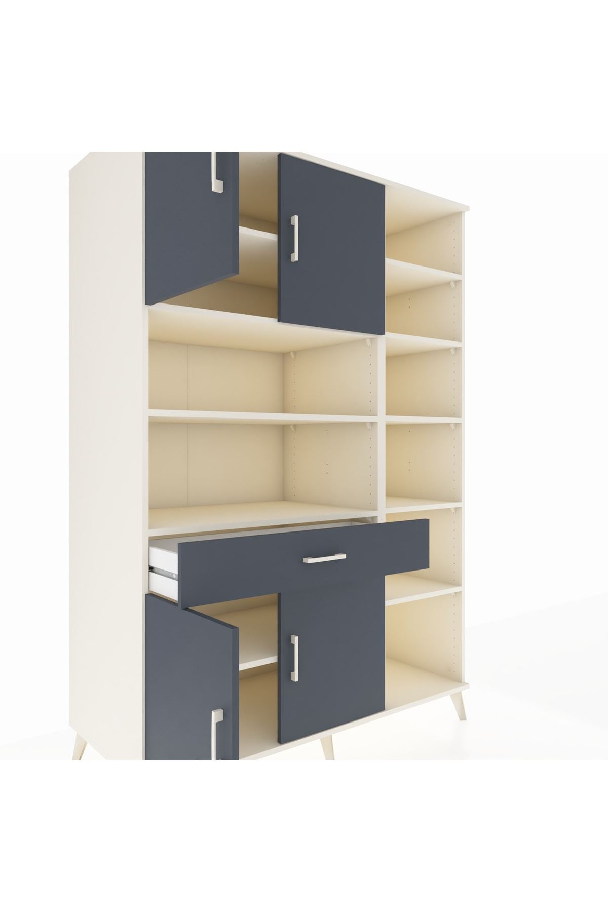 Kronos Dolap 10 Raflı Tek Çekmeceli 4 Kapaklı 132x59x195 Aytaşı-Antrasit/Antrasit