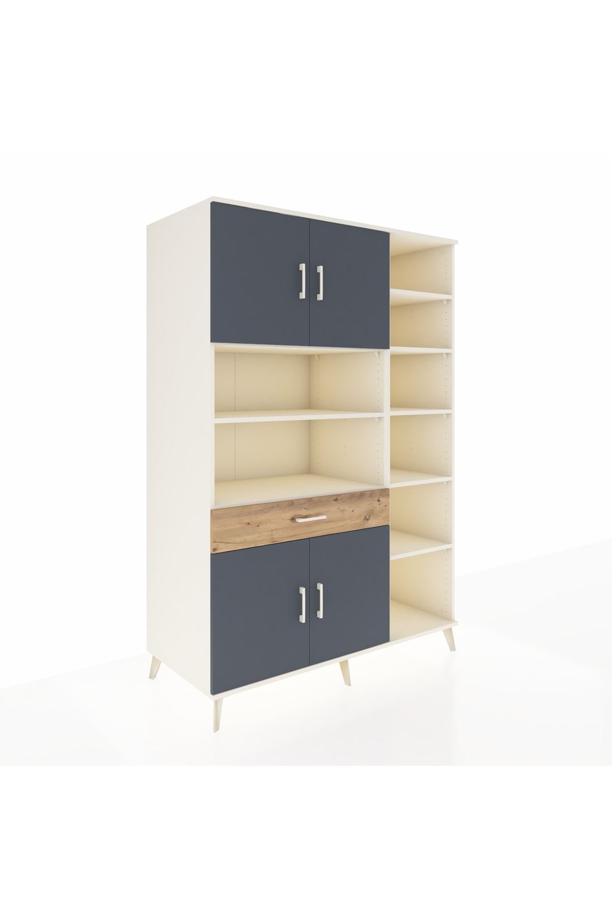 Kronos Dolap 10 Raflı Tek Çekmeceli 4 Kapaklı 132x59x195 Aytaşı-Antrasit/Çam