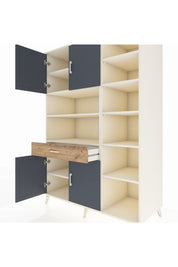 Kronos Dolap 10 Raflı Tek Çekmeceli 4 Kapaklı 132x59x195 Aytaşı-Antrasit/Çam