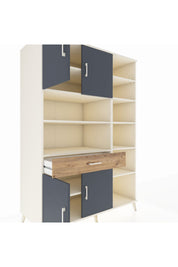 Kronos Dolap 10 Raflı Tek Çekmeceli 4 Kapaklı 132x59x195 Aytaşı-Antrasit/Çam