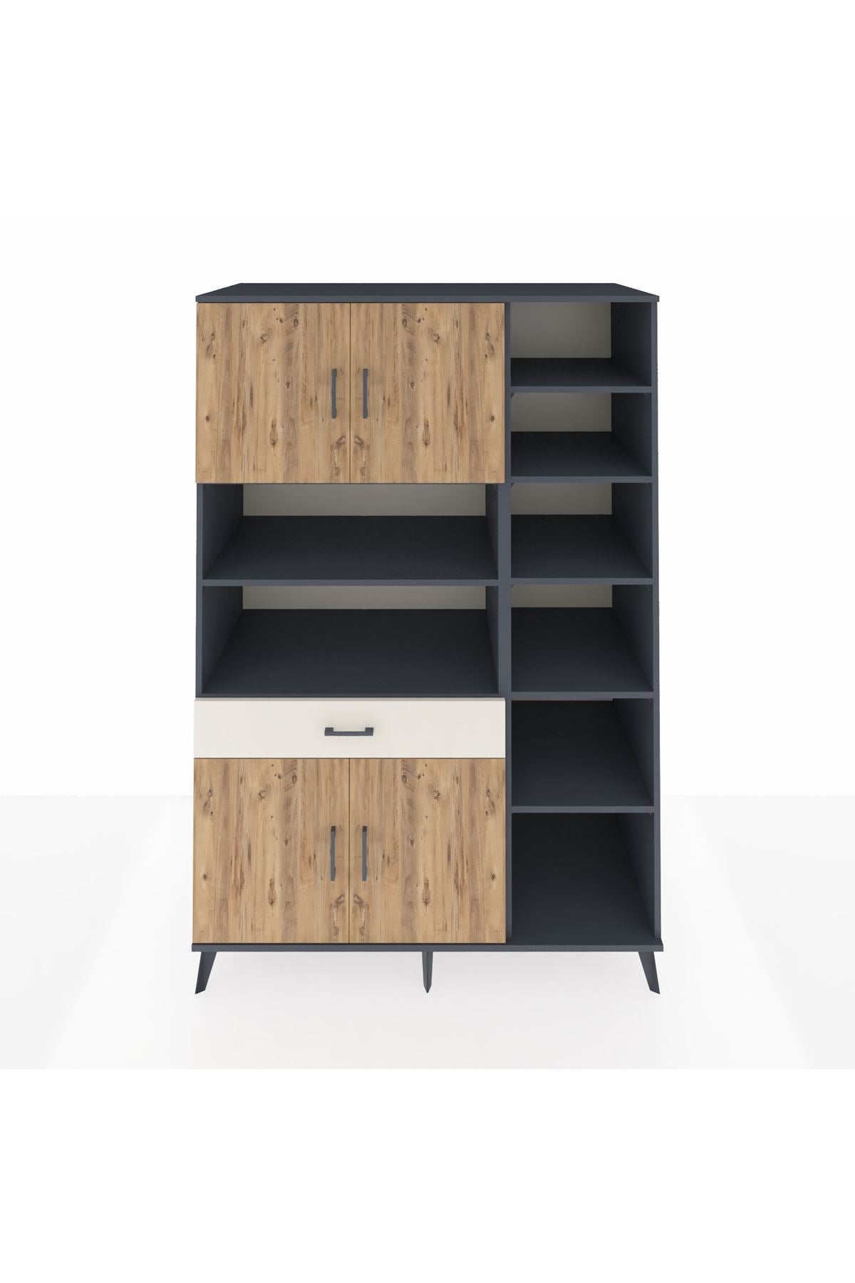 Kronos Dolap 10 Raflı Tek Çekmeceli 4 Kapaklı 132x59x195 Antrasit-Çam/Aytaşı