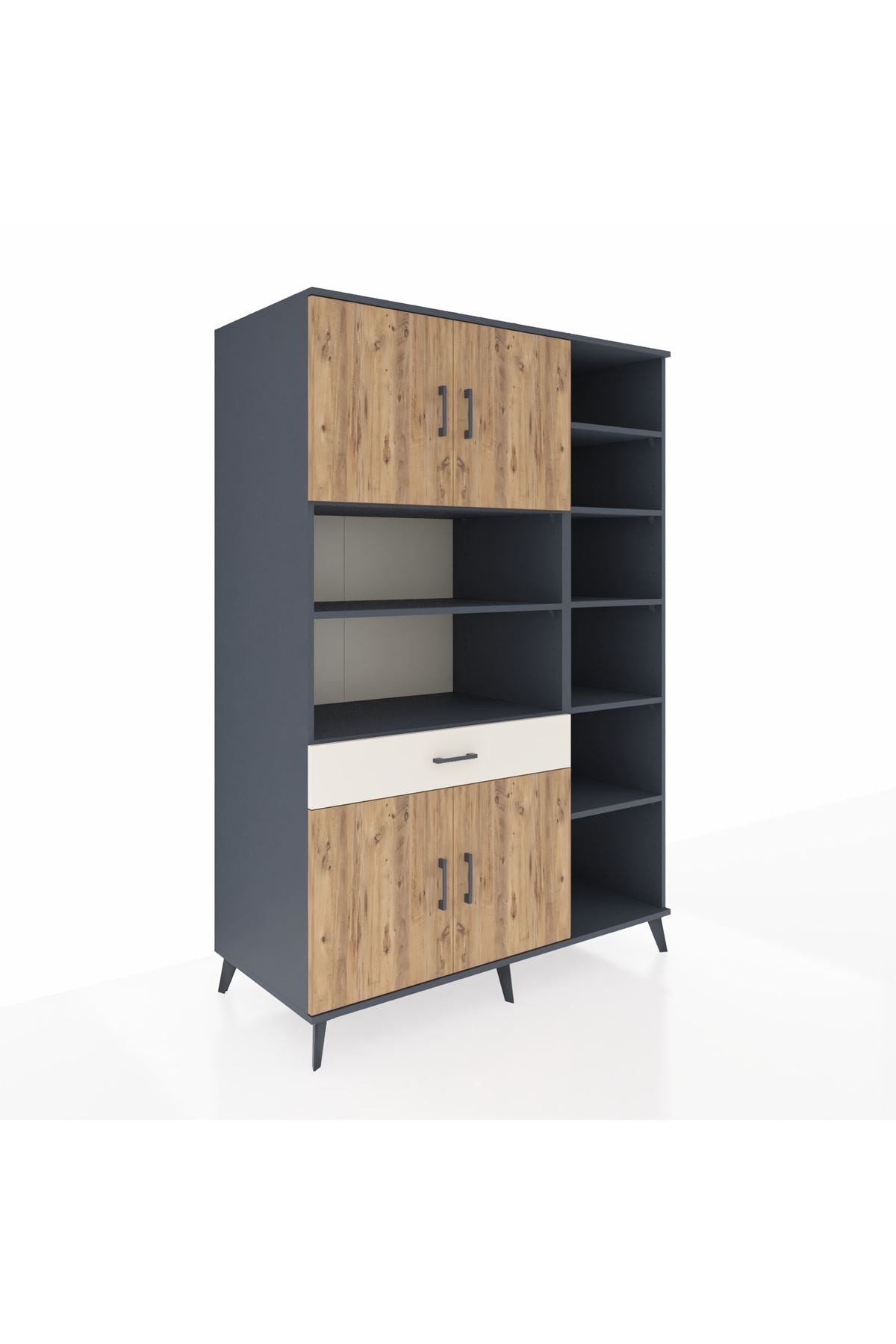 Kronos Dolap 10 Raflı Tek Çekmeceli 4 Kapaklı 132x59x195 Antrasit-Çam/Aytaşı