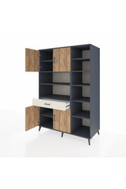 Kronos Dolap 10 Raflı Tek Çekmeceli 4 Kapaklı 132x59x195 Antrasit-Çam/Aytaşı