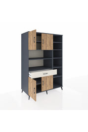 Kronos Dolap 10 Raflı Tek Çekmeceli 4 Kapaklı 132x59x195 Antrasit-Çam/Aytaşı