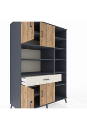 Kronos Dolap 10 Raflı Tek Çekmeceli 4 Kapaklı 132x59x195 Antrasit-Çam/Aytaşı