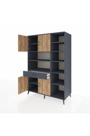 Kronos Dolap 10 Raflı Tek Çekmeceli 4 Kapaklı 132x59x195 Antrasit-Çam/Antrasit