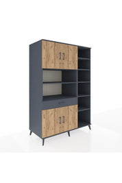 Kronos Dolap 10 Raflı Tek Çekmeceli 4 Kapaklı 132x59x195 Antrasit-Çam/Antrasit