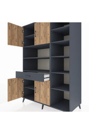 Kronos Dolap 10 Raflı Tek Çekmeceli 4 Kapaklı 132x59x195 Antrasit-Çam/Antrasit