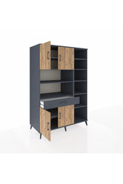 Kronos Dolap 10 Raflı Tek Çekmeceli 4 Kapaklı 132x59x195 Antrasit-Çam/Antrasit