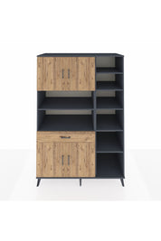 Kronos Dolap 10 Raflı Tek Çekmeceli 4 Kapaklı 132x59x195 Antrasit-Çam/Çam