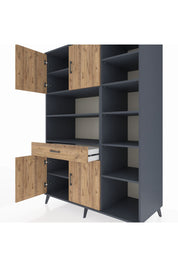 Kronos Dolap 10 Raflı Tek Çekmeceli 4 Kapaklı 132x59x195 Antrasit-Çam/Çam