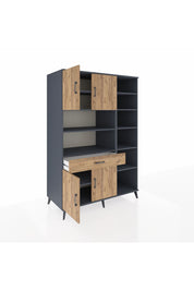 Kronos Dolap 10 Raflı Tek Çekmeceli 4 Kapaklı 132x59x195 Antrasit-Çam/Çam