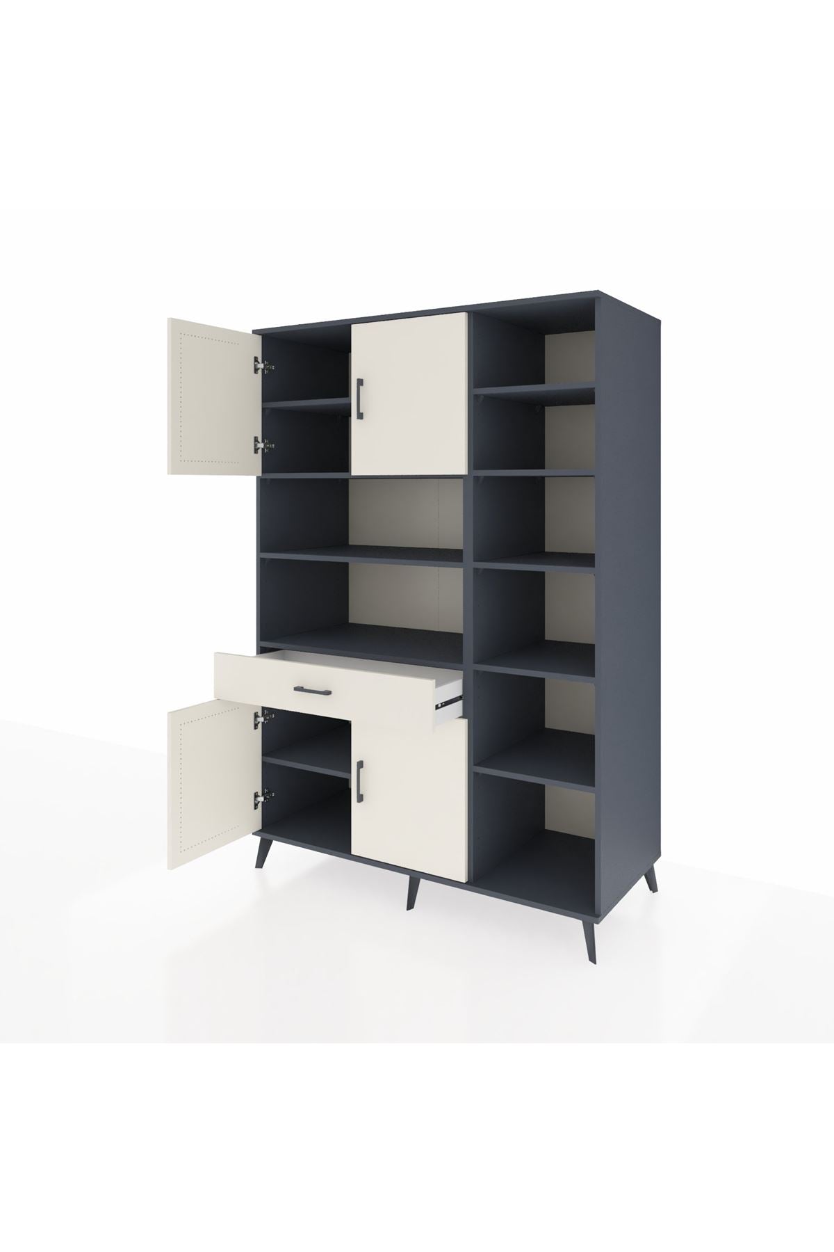 Kronos Dolap 10 Raflı Tek Çekmeceli 4 Kapaklı 132x59x195 Antrasit-Aytaşı/Aytaşı