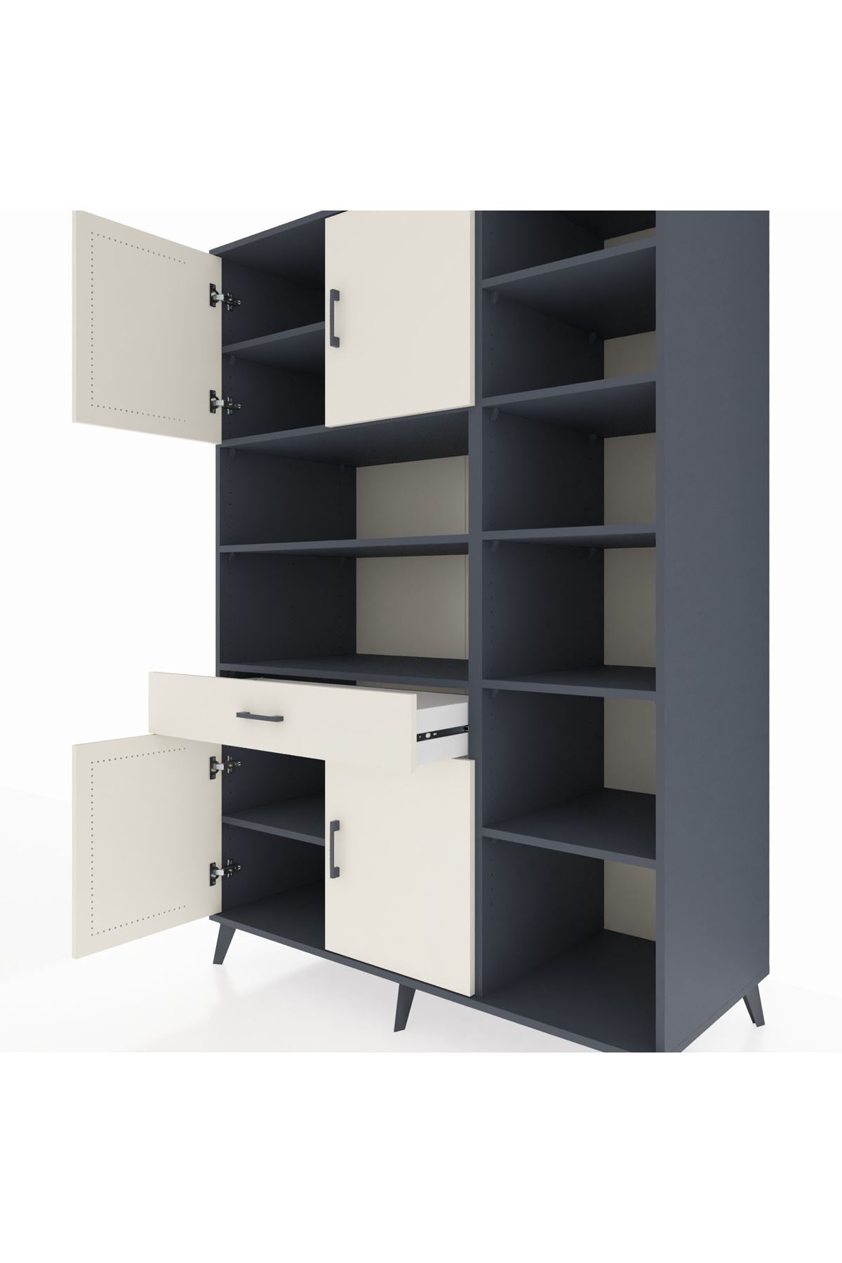 Kronos Dolap 10 Raflı Tek Çekmeceli 4 Kapaklı 132x59x195 Antrasit-Aytaşı/Aytaşı