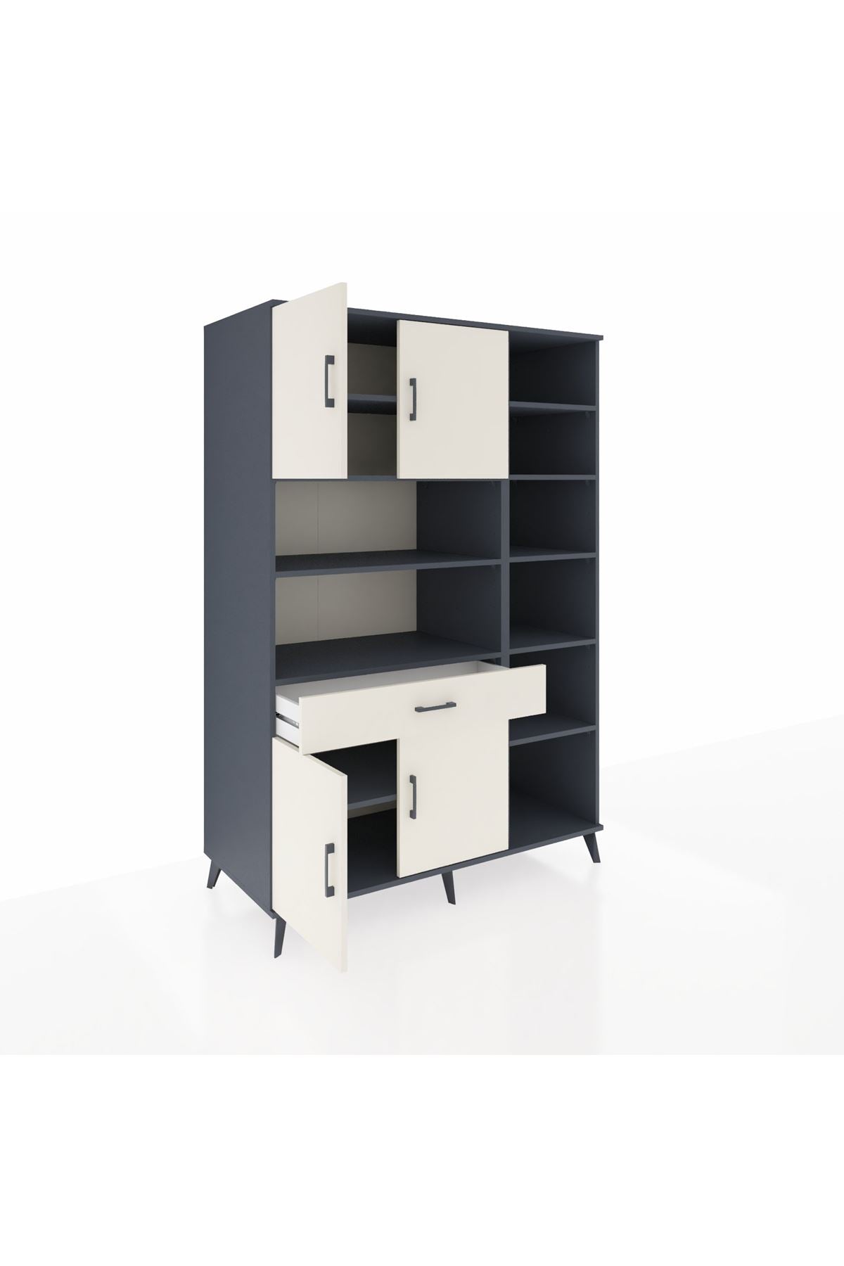 Kronos Dolap 10 Raflı Tek Çekmeceli 4 Kapaklı 132x59x195 Antrasit-Aytaşı/Aytaşı