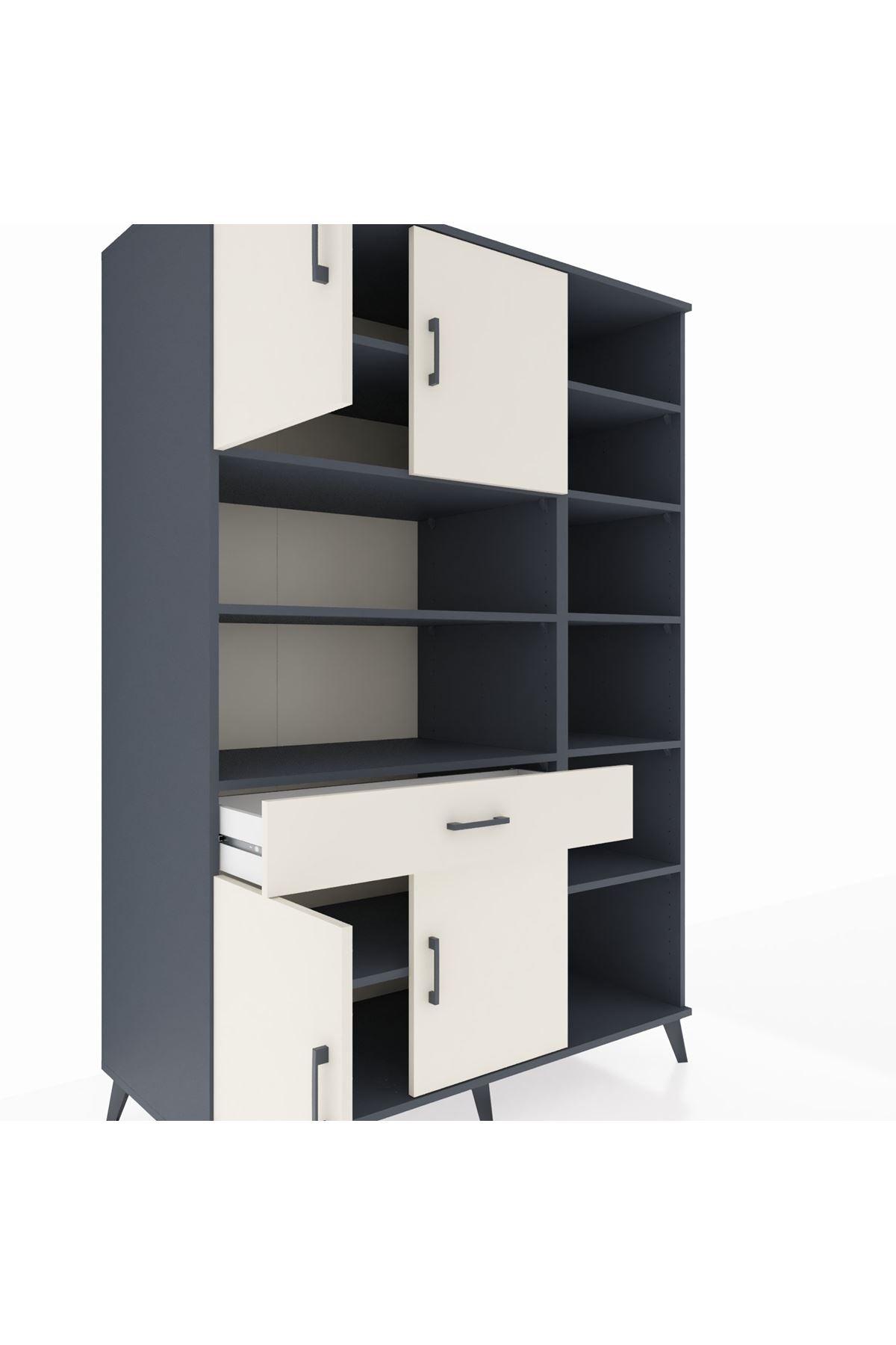 Kronos Dolap 10 Raflı Tek Çekmeceli 4 Kapaklı 132x59x195 Antrasit-Aytaşı/Aytaşı
