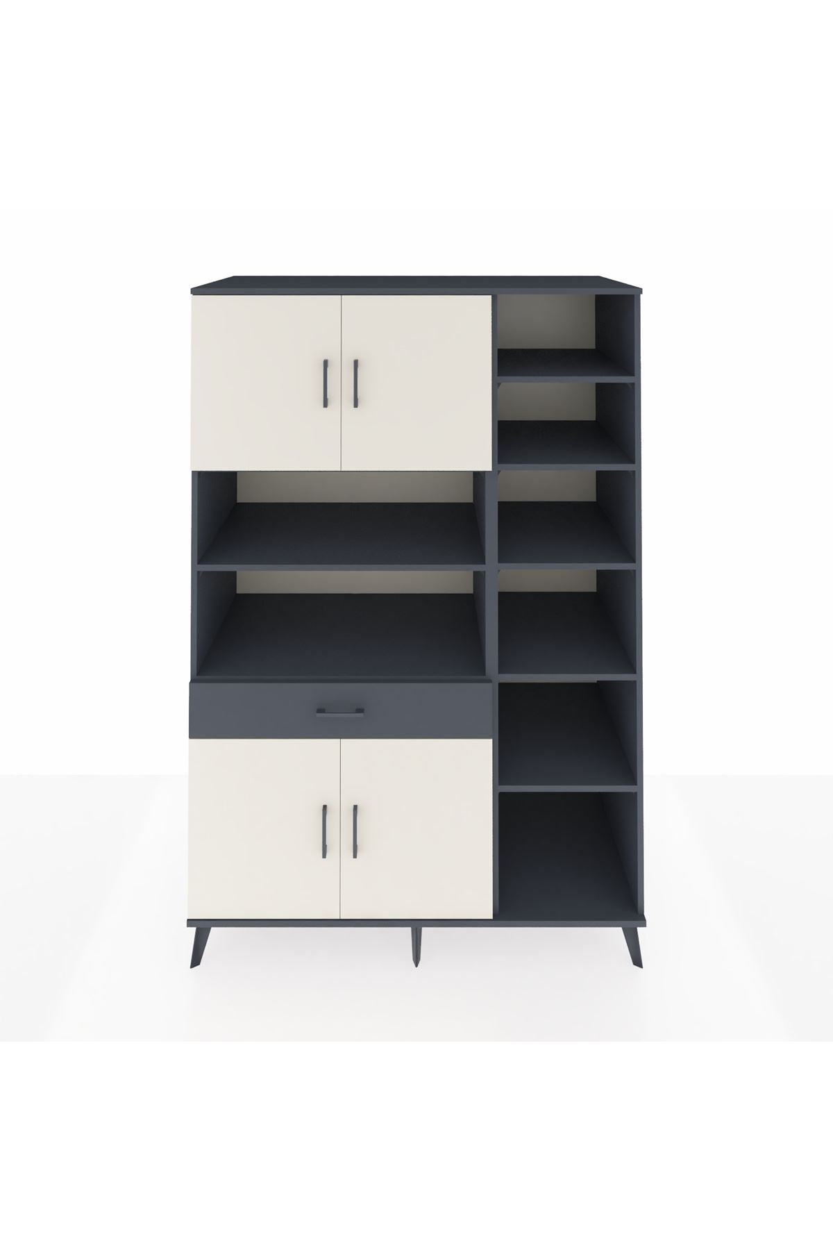 Kronos Dolap 10 Raflı Tek Çekmeceli 4 Kapaklı 132x59x195 Antrasit-Aytaşı/Antrasit