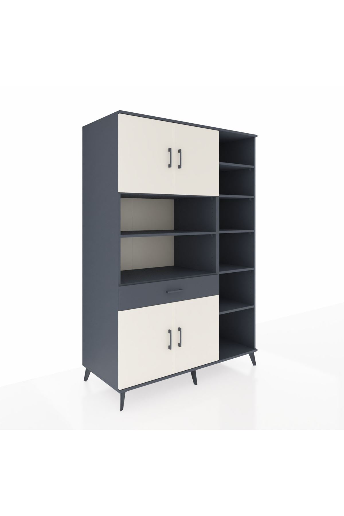 Kronos Dolap 10 Raflı Tek Çekmeceli 4 Kapaklı 132x59x195 Antrasit-Aytaşı/Antrasit