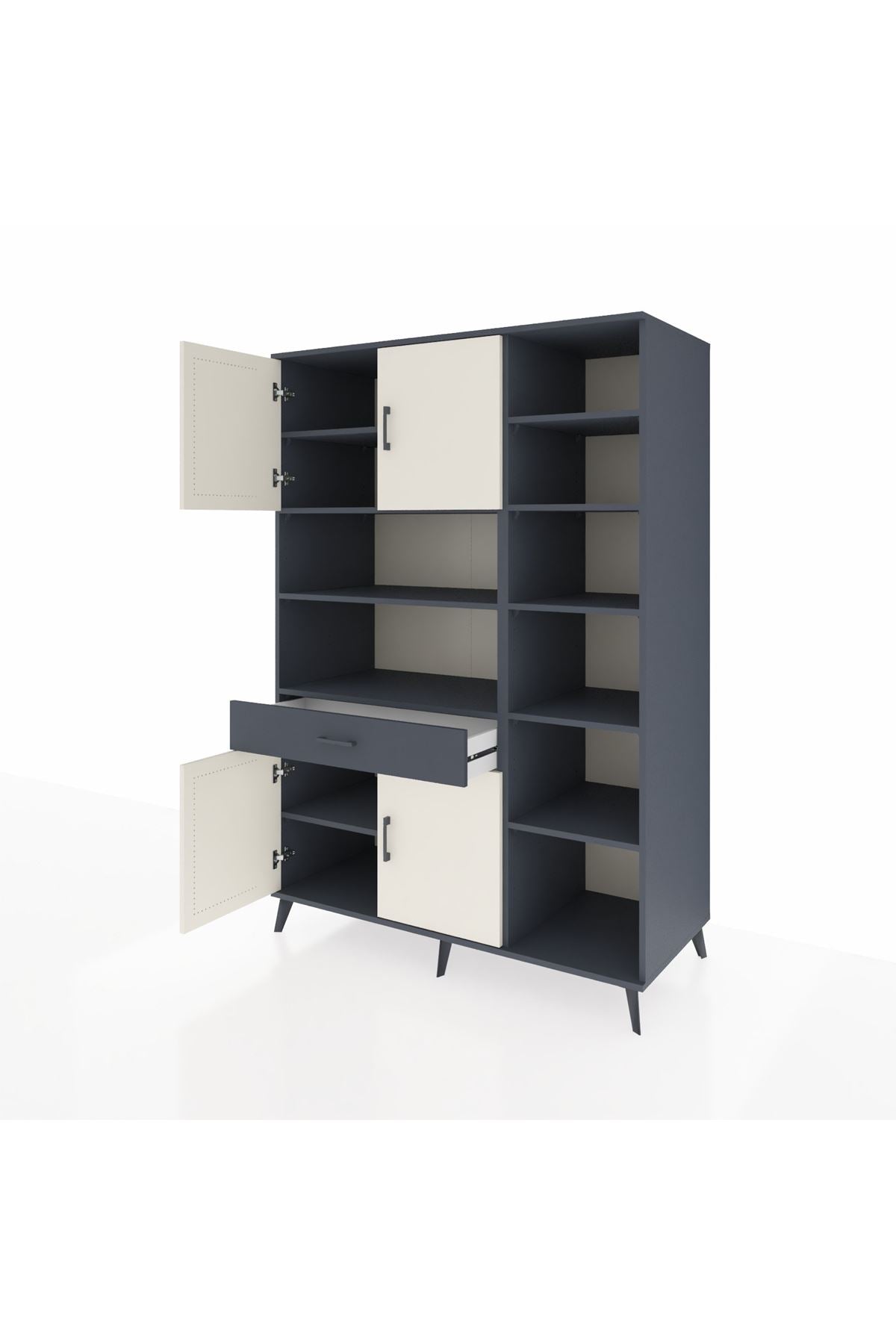 Kronos Dolap 10 Raflı Tek Çekmeceli 4 Kapaklı 132x59x195 Antrasit-Aytaşı/Antrasit