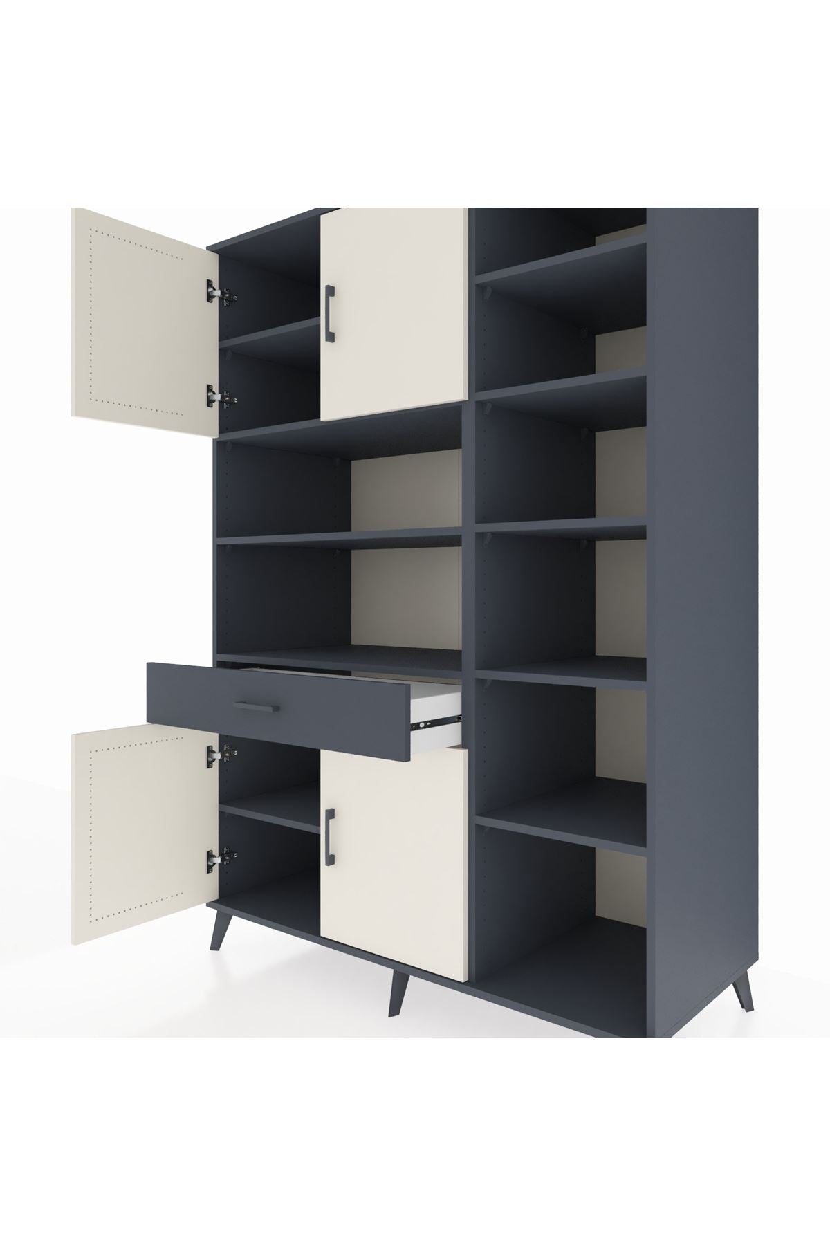 Kronos Dolap 10 Raflı Tek Çekmeceli 4 Kapaklı 132x59x195 Antrasit-Aytaşı/Antrasit