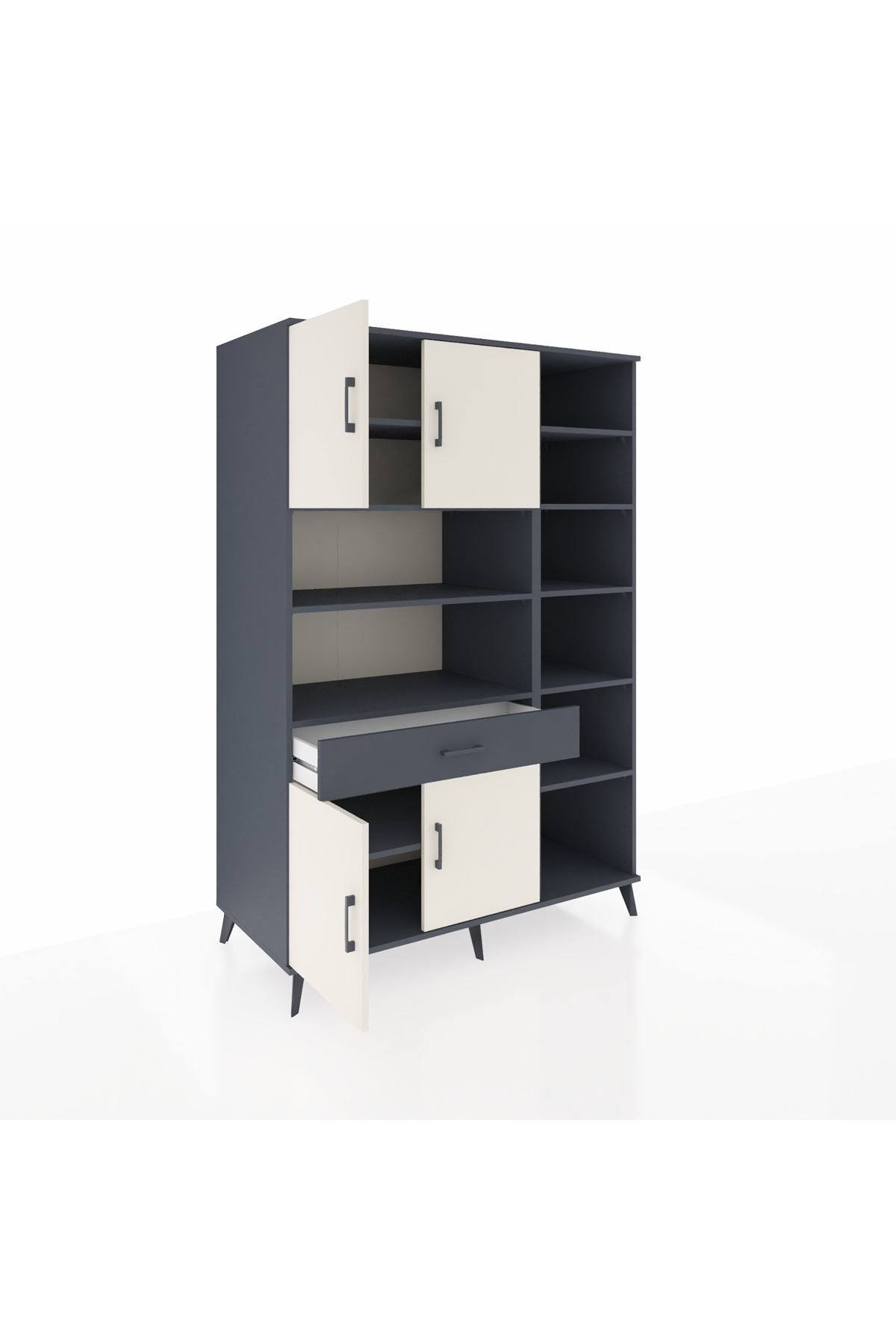 Kronos Dolap 10 Raflı Tek Çekmeceli 4 Kapaklı 132x59x195 Antrasit-Aytaşı/Antrasit
