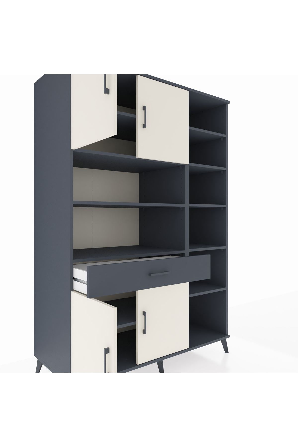 Kronos Dolap 10 Raflı Tek Çekmeceli 4 Kapaklı 132x59x195 Antrasit-Aytaşı/Antrasit