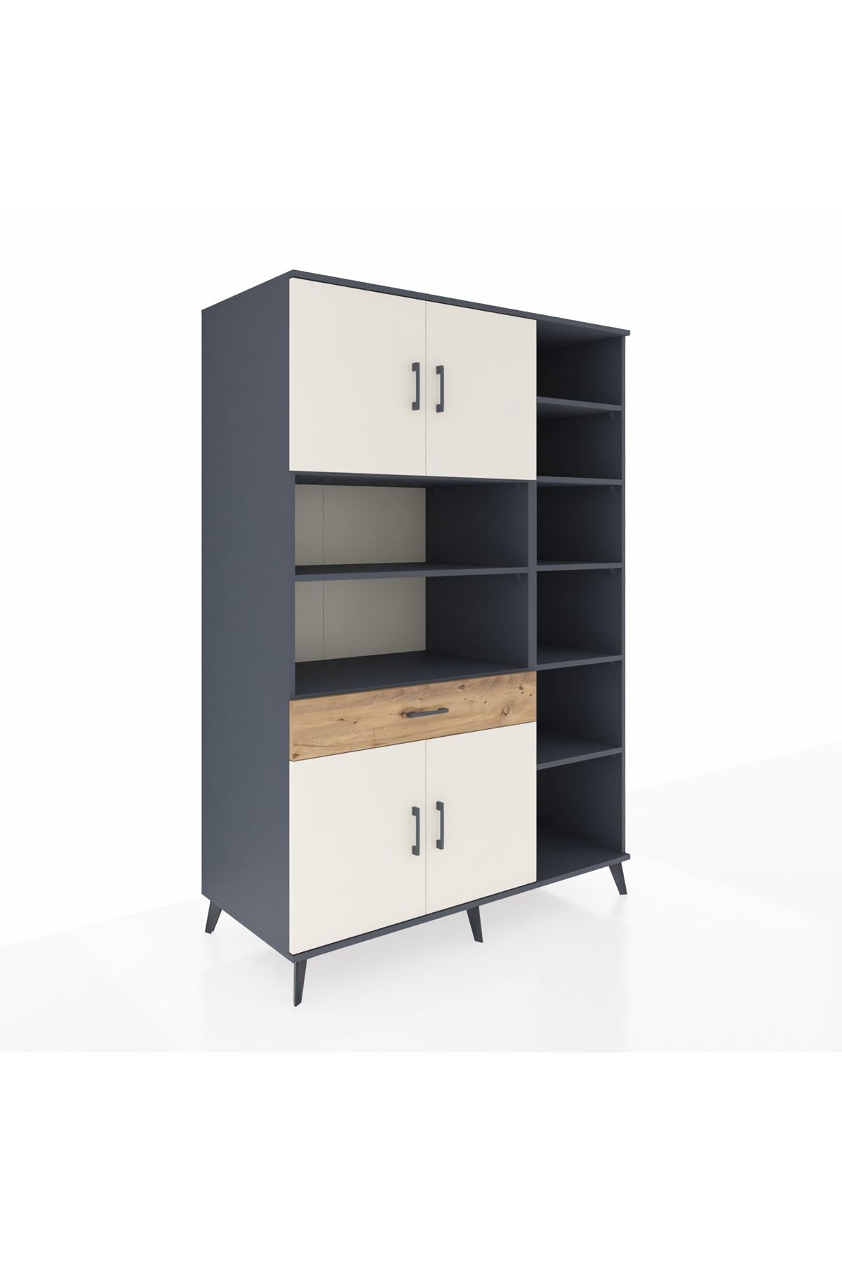 Kronos Dolap 10 Raflı Tek Çekmeceli 4 Kapaklı 132x59x195 Antrasit-Aytaşı/Çam